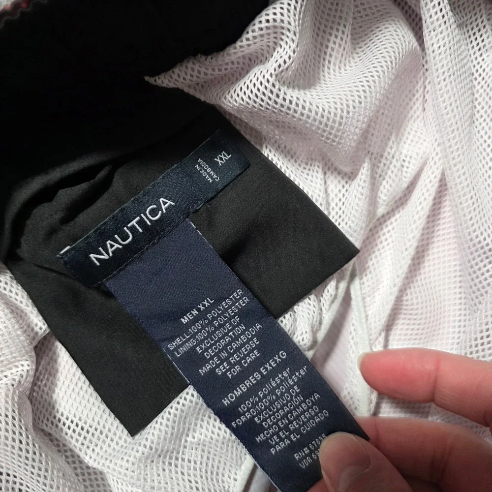 Nautica Mens XXL Swim Trunks Red Black Striped Colorblock Board Shorts TC7317